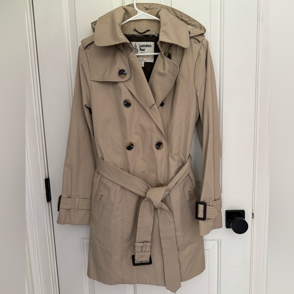 London Fog Trench Coat with Detachable Hood and Liner